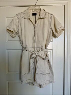 Miou Muse Cream Romper with Tie Waist